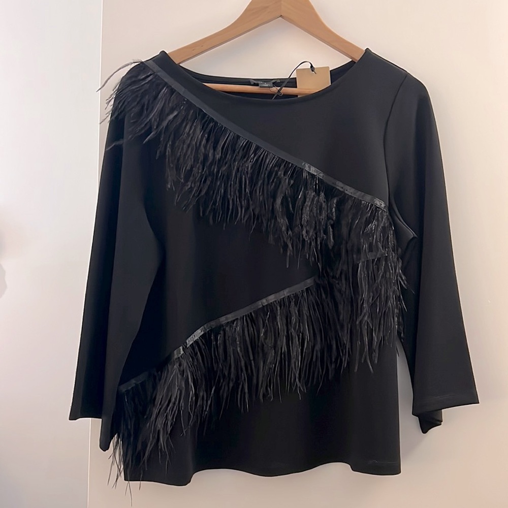 Black feather cocktail blouse